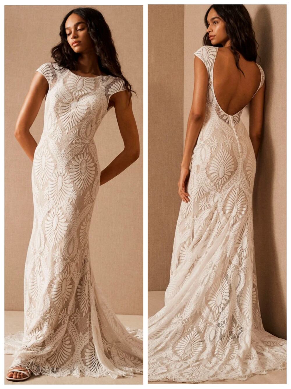 BHLDN Ludlow Wedding Dress Size 16 Ivory Lace Cap Sleeve Bridal Gown